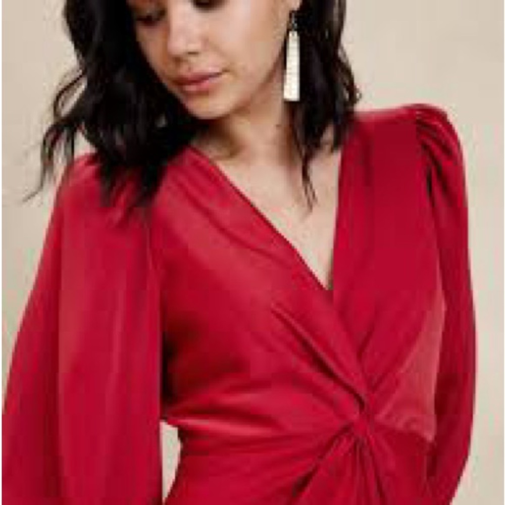 Banana Republic Red Twist Front Midi Dress Satin